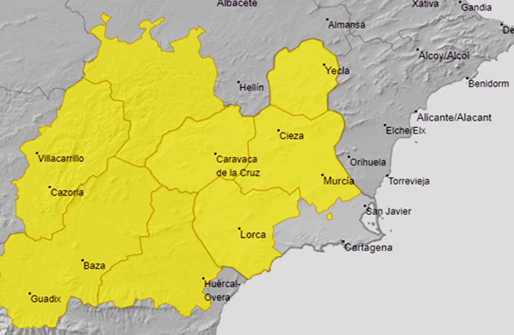 La mayor parte de la Región, en aviso amarillo por lluvias y tormentas para este miércoles por la tarde 